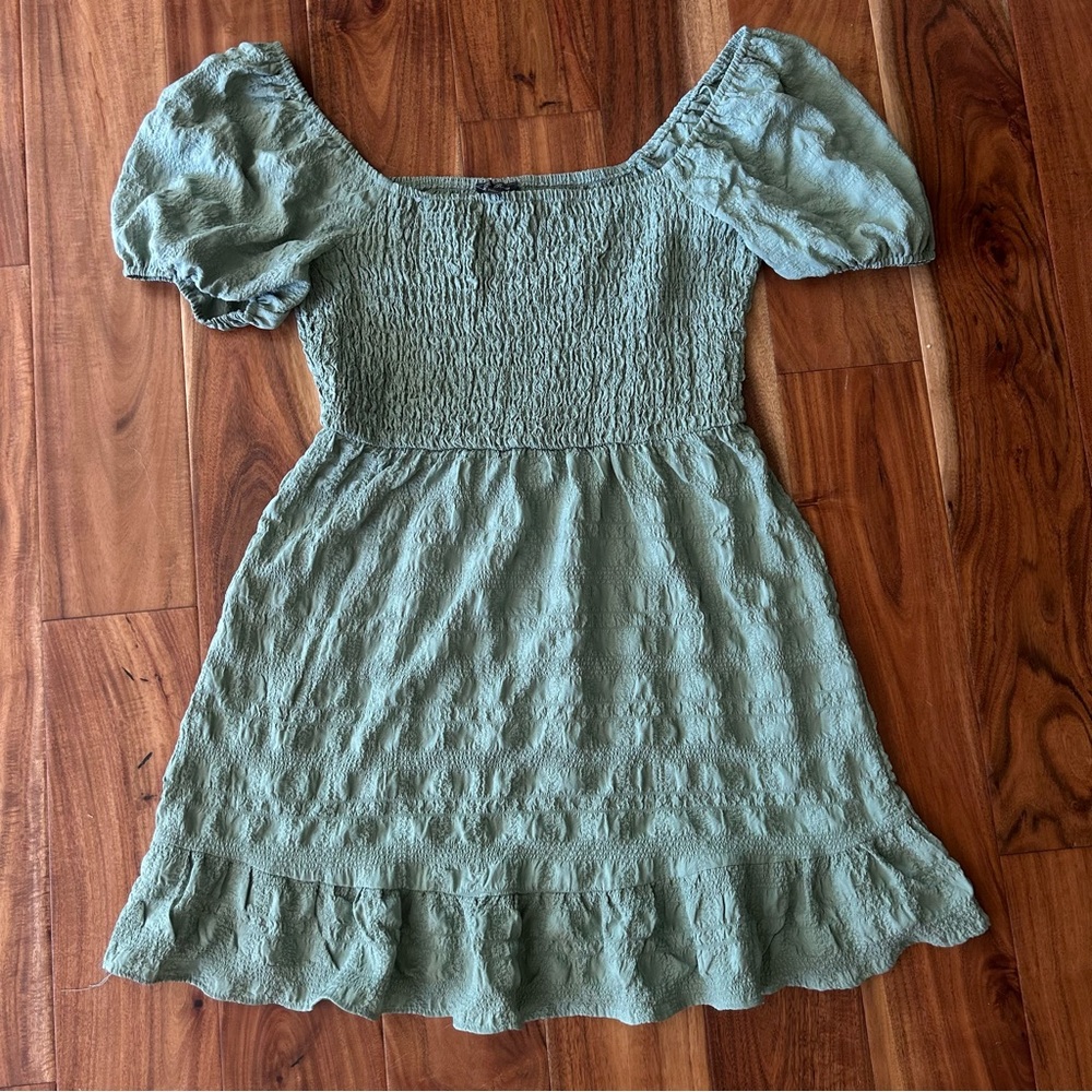 Lily Rose Smocked Sage Green Mini Dress